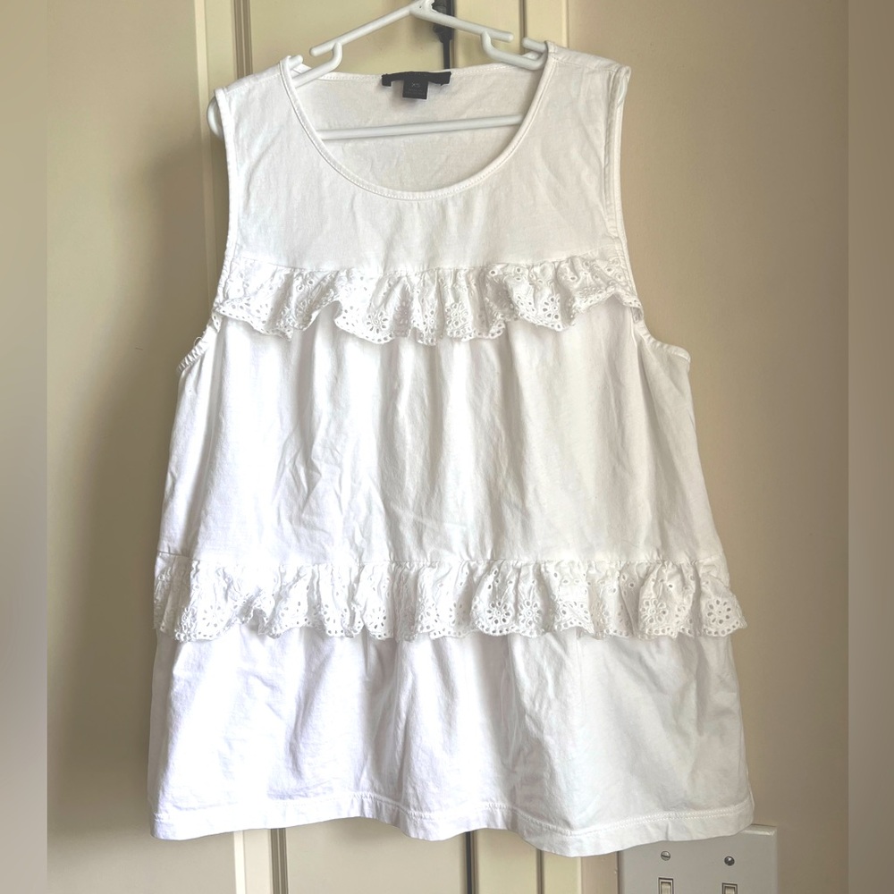 J.Crew White Sleeveless Cotton Eyelet Tiered Ruffle Top